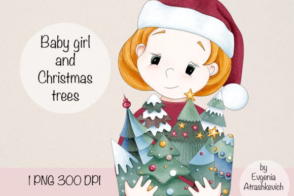 Baby Girl and Christmas Tree Sublimation: Festive Illustrations