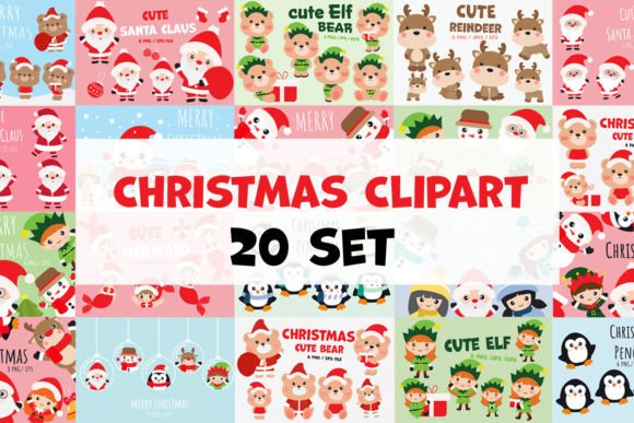Christmas Clipart 20 Set: Festive Illustrations for Brands