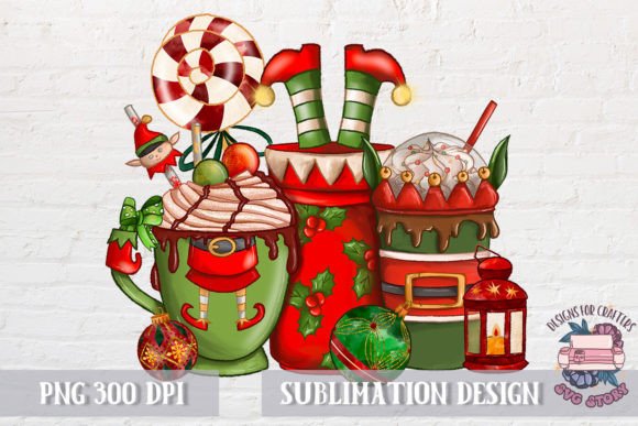 Christmas Elves Cup of Coffee PNG: Festive Illustrations