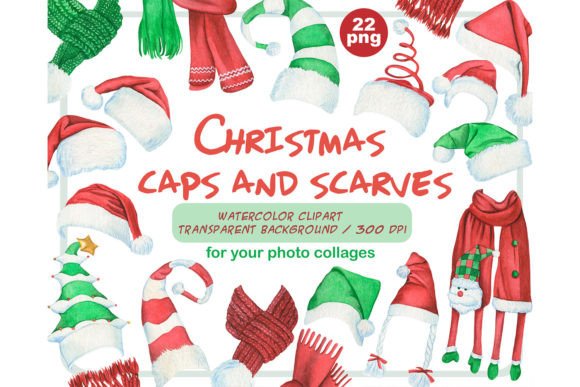 Christmas Hats and Scarves Clipart Set: Festive Illustrations