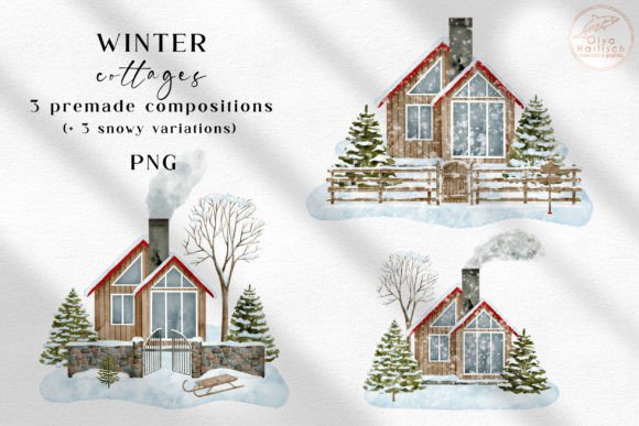 Christmas House Watercolor Clipart PNG: Festive Illustrations