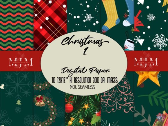 Christmas Set 1 Digital Paper: Festive Illustrations