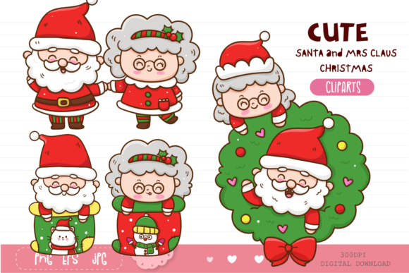 Cute Santa and Mrs Claus: Festive Illustrations