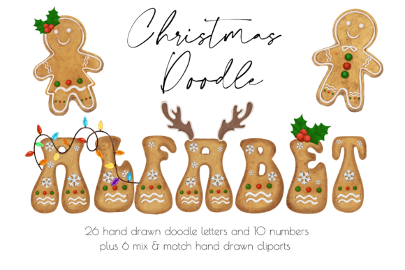 Gingerbread Christmas Doodle Alphabet: Festive Illustrations