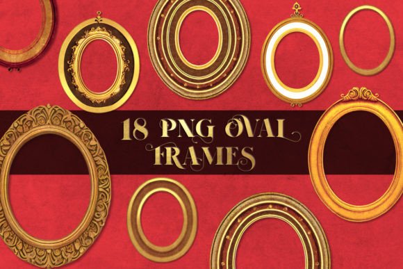 Gold Oval Frames: Retro Christmas Illustrations