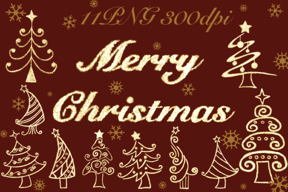 Golden Christmas Trees: Premium Illustrations for Brands