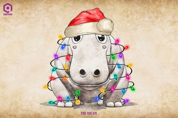 Hippopotamus Christmas Tree Lights: Festive Illustrations