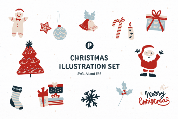 Joyful Christmas Illustration Set for Festive Blog Graphics