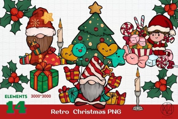 Retro Christmas PNG Clipart: Festive Illustrations