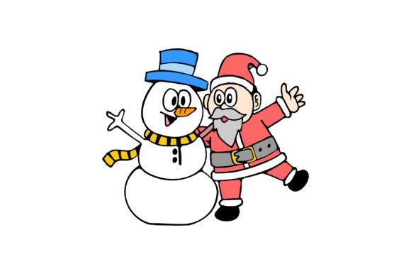 Snowman and Santa Celebrate Christmas Illustrations