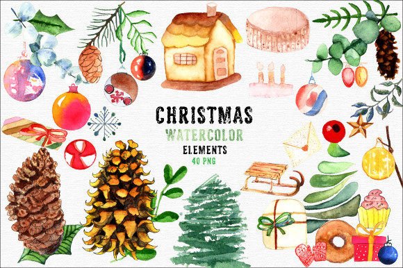Watercolor Christmas Clipart 700.2: Festive Illustrations