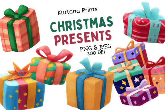 Wrapped Christmas Present Set: Festive Illustrations